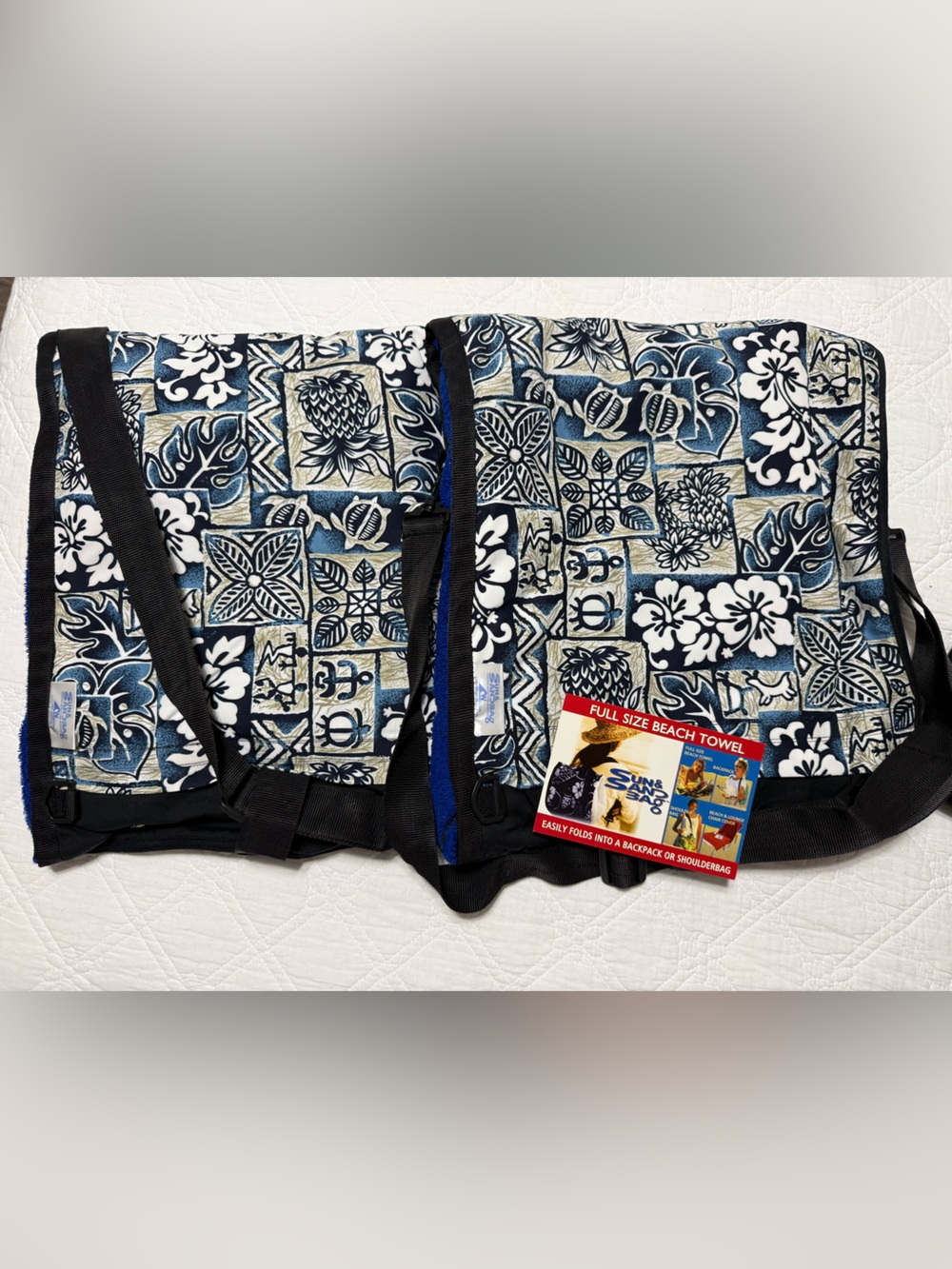 Sun and sand beach towels Navy & White Floral  - Foldable Beach towel